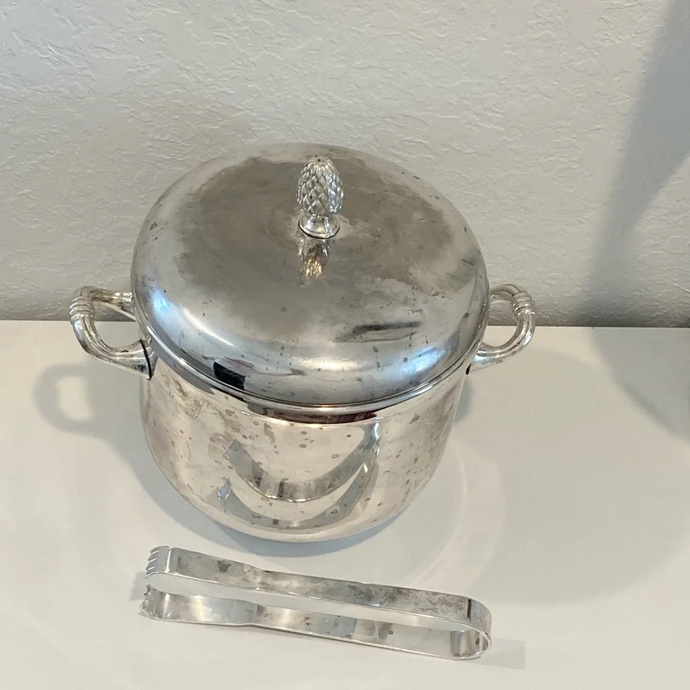 Vintage Silver Plated Ice Bucket with a pineapple finial